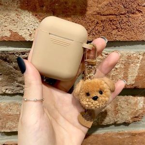 Cream Teddy Charm AirPods Case